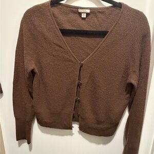 J. Crew 100% Cashmere Chocolate Brown V-Neck Cardigan